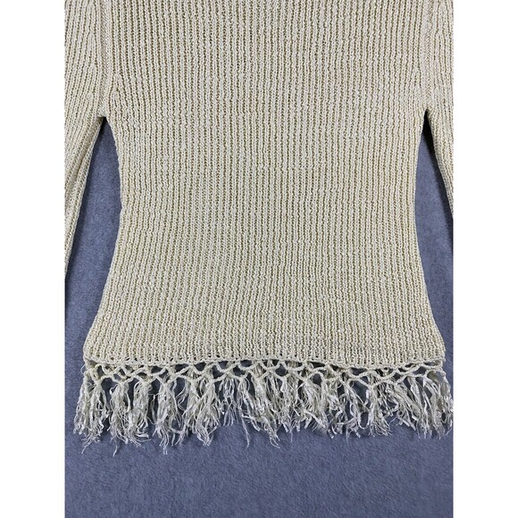 Marco G Sweater Womens Large Beige Fringe Macrame Mock Turtleneck Pullover Boho - Picture 4 of 16